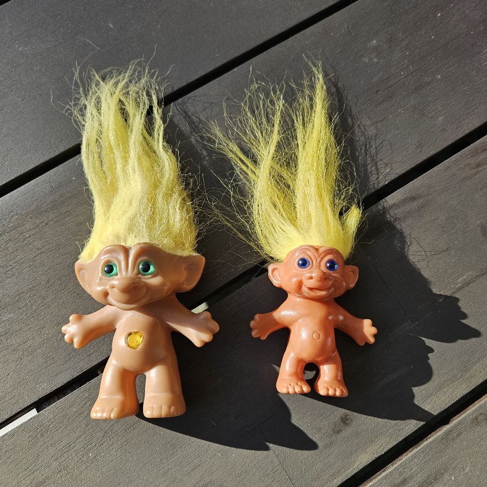 80s Bundle of Two Yellow Russ Trolls Dolls 2 Iconic Authentic Russ Troll Dolls